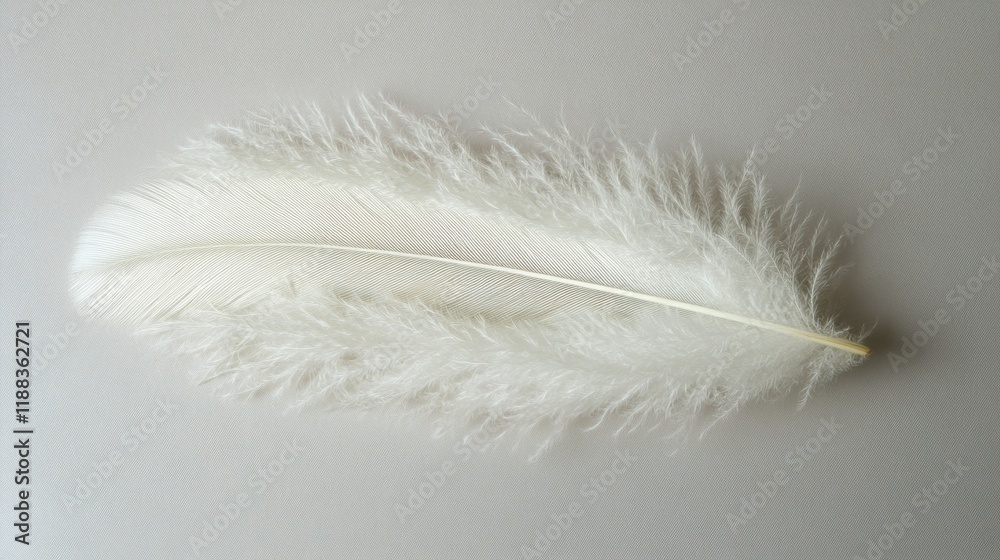 Obraz premium Soft White Feather on Neutral Background Delicate Fluffy Light Texture