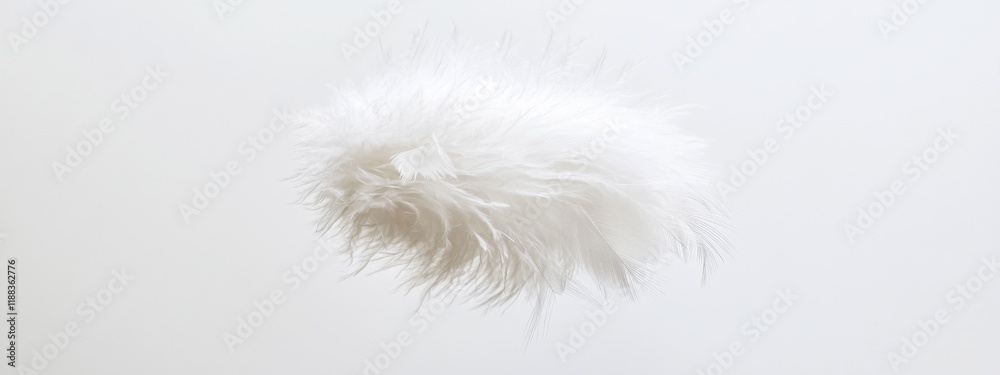 Obraz premium Soft White Feather on White Background Light and Airy Fluffy Texture Elegant Design Element