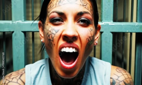 a tattooed woman screams while in prison