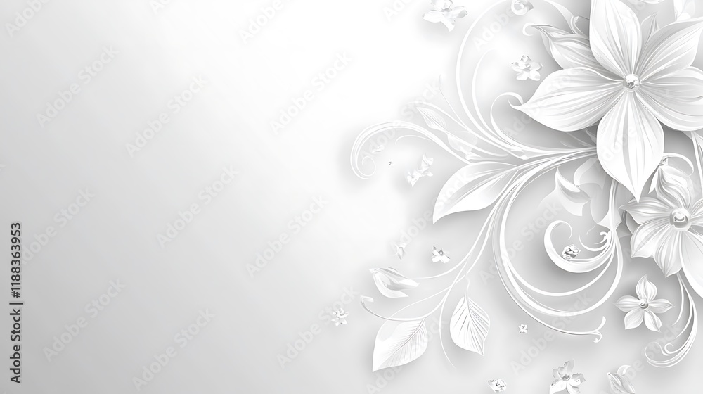 Elegant White Floral Design Background With Swirls Elegant White Floral Design Background With Swirls