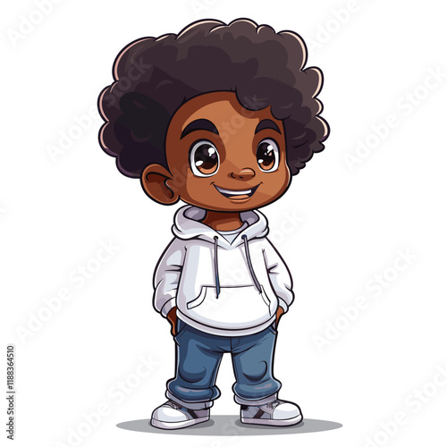 Cute African American boy cartoon isolated on white background. Vector illustration