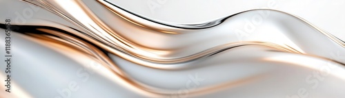 Curved, flowing metallic ribbons reflecting soft light, futuristic and elegant abstract design, modern luxury concept.