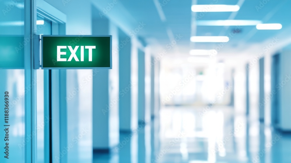 Open door with exit sign, symbolizing the freedom and opportunity to leave behind the past and embrace new beginnings, encouraging a sense of liberation and forward movement. Open door with exit sign, symbolizing the freedom and opportunity to leave behind the past and embrace new beginnings, encouraging a sense of liberation and forward movement.