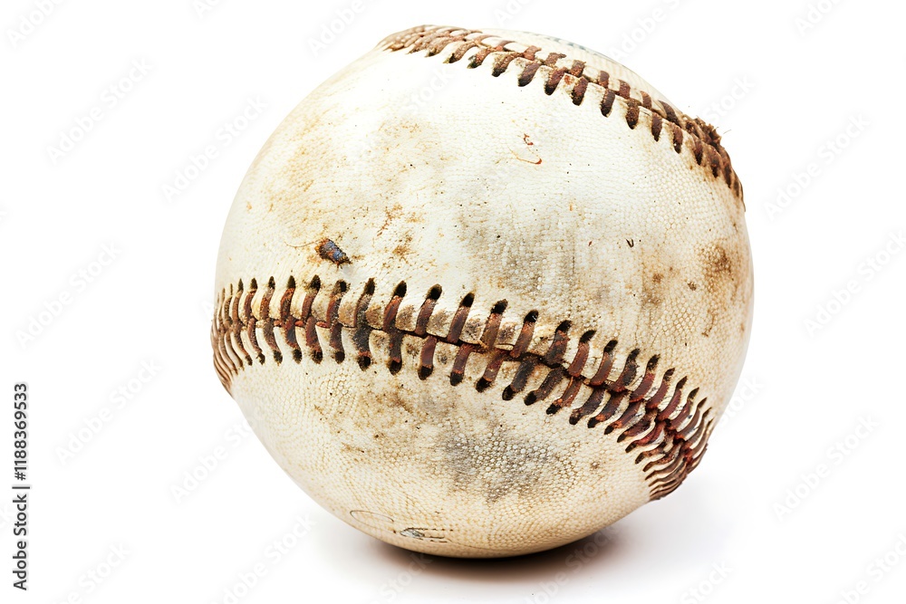 Old baseball isolated on white background. Clipping path included for easy extraction.