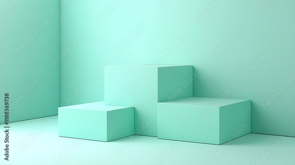 Three Light Green Cubes In A Corner Room Three Light Green Cubes In A Corner Room