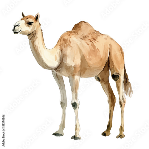 A watercolor vector painting of a dromedary, isolated on a white background. Dromedary vector.


