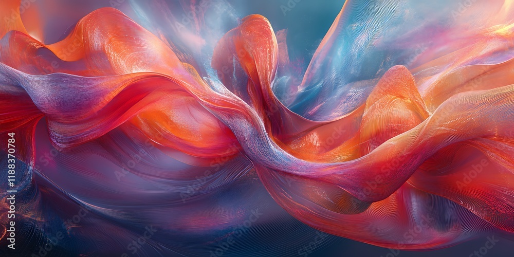 Obraz premium Abstract swirling fabric art; vibrant orange, blue hues; dark background; website design