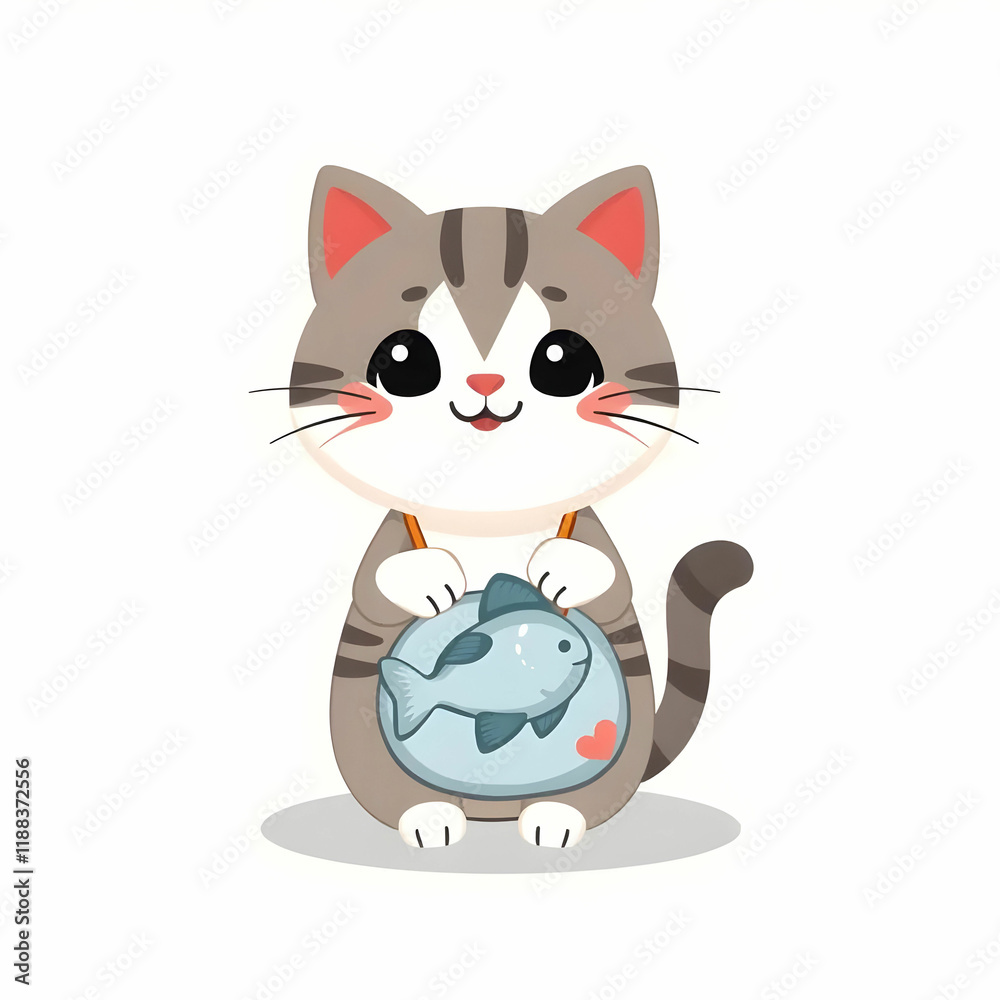 Cute Cat With Fish Bag Cartoon Vector Icon Illustration Animal Education Icon Concept Isolated Flat Cute Cat With Fish Bag Cartoon Vector Icon Illustration Animal Education Icon Concept Isolated Flat