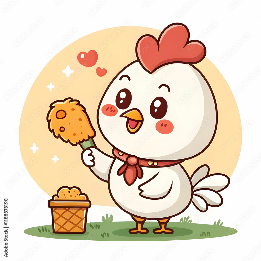 Naklejka premium cute chicken holding fried chicken cartoon vector
