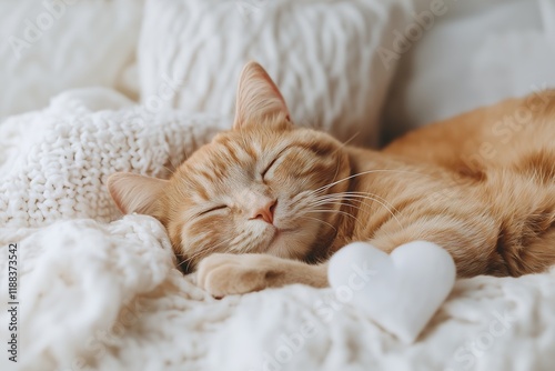 Young Female with Adorable Feline companion Resting on Bed, Cozy and Peaceful Home Environment photo