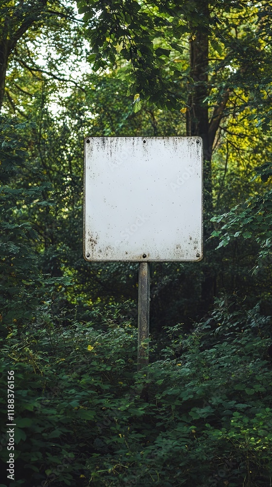 Blank Sign in a Lush Forest Scene Blank Sign in a Lush Forest Scene