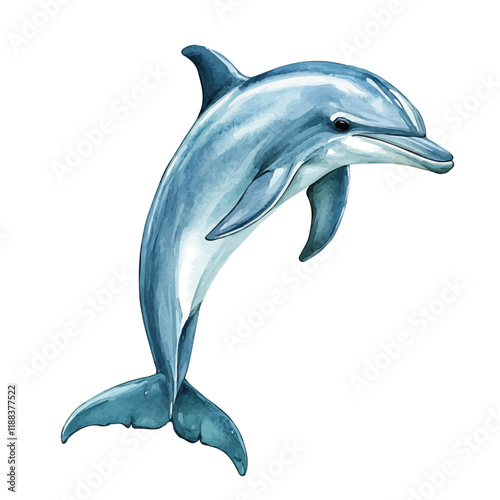 A watercolor vector painting of a dolphin, isolated on a white background. Dolphin vector.


