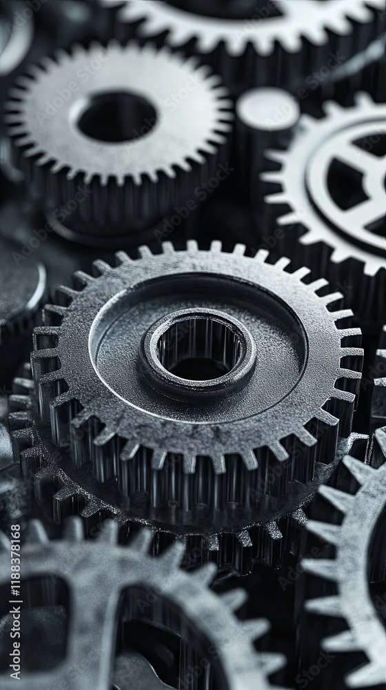 Intricate Gear System Closeup: A Detailed View of Interlocking Machinery Intricate Gear System Closeup: A Detailed View of Interlocking Machinery