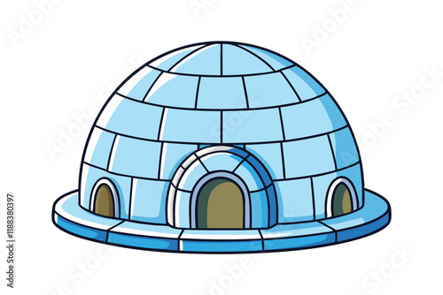 Blue icy igloo vector design perfect for representing cold climates, winter themes, or arctic regions