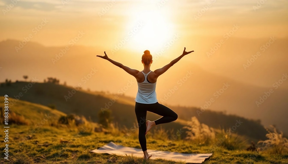 Sunrise Yoga Pose on Mountaintop: A Moment of Serenity and Balance Sunrise Yoga Pose on Mountaintop: A Moment of Serenity and Balance