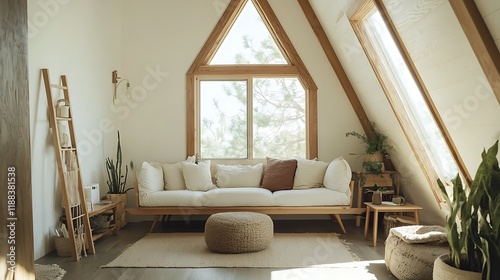 A-frame tiny home featuring wood accents and minimalist