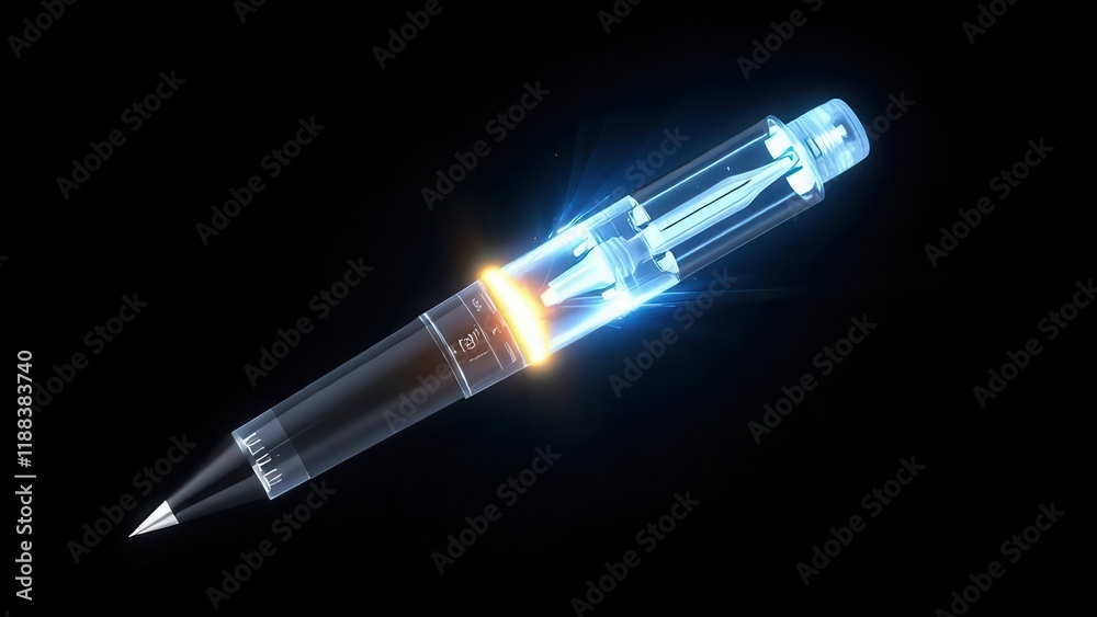 Transparent pen with glowing internal mechanism. Transparent pen with glowing internal mechanism.