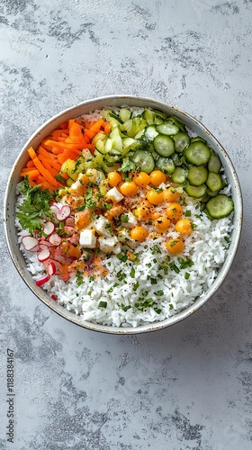 Vibrant Colorful Rice Bowl with Fresh Vegetables photo