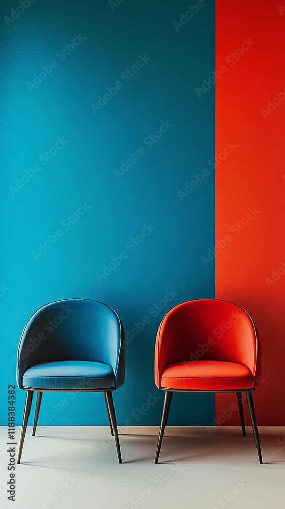 Obraz premium Vibrant Blue and Red Chairs - Modern Interior Design