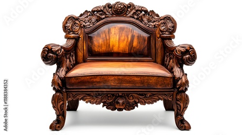 Ornate Wooden Chair With Intricate Carving Details photo