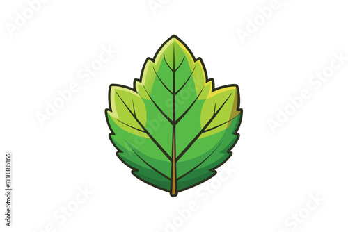 Stylized leaf illustration with vivid green tones and detailed veins, great for ecology, sustainability, and organic product designs photo