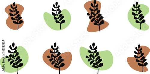 set of silhuette boho aesthetic leaf vector