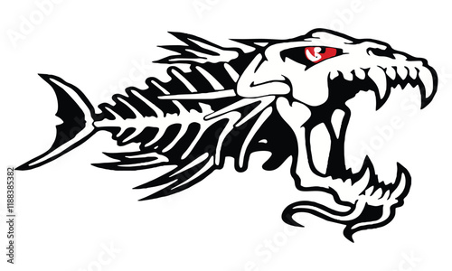 Fish Horror Skeleton Skull with Red Eye Darkness of the Deep Bone Appetit T-shirts and Wall Decal Workout Athletic Gym Muscle Logo Fitness Beast Barbell Bodybuilding Healthy Wall Sticker for Gym Decor