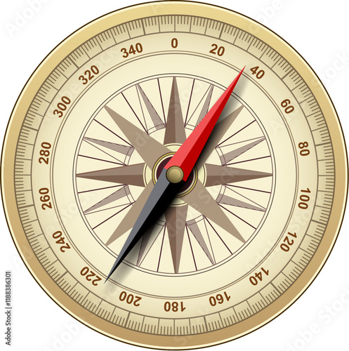 Compass with windrose isolated, retro design.