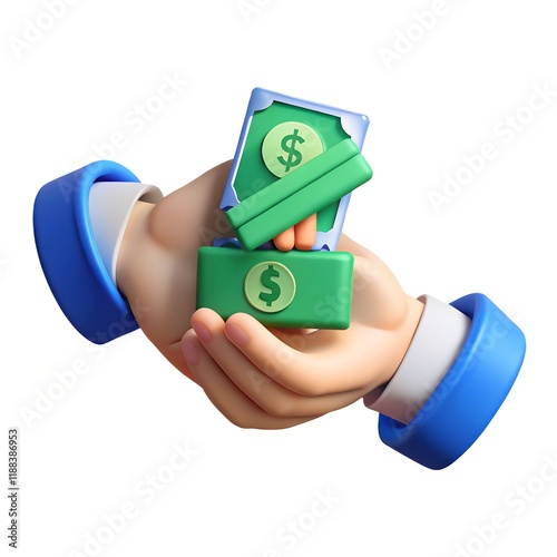 3D Hand holding money. Money investment and business commerce concept. 3D illustration rendering photo