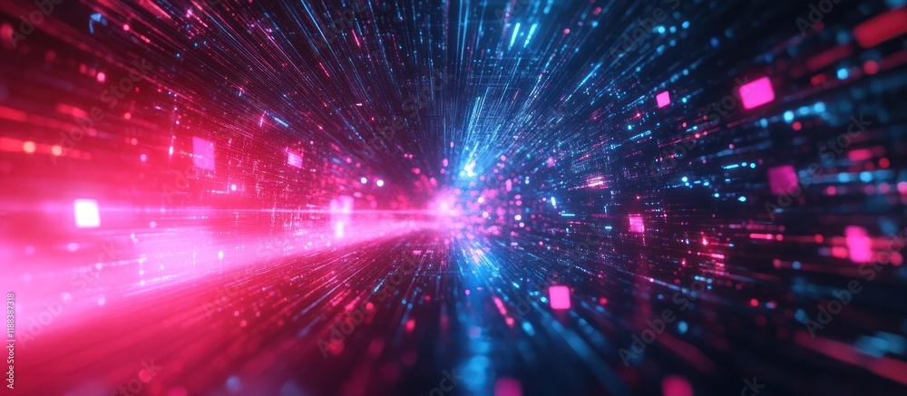 Fototapeta premium Mesmerizing abstract explosion of vibrant colorful glowing lights and particles in dynamic high speed motion creating a futuristic ethereal and visually captivating digital artwork
