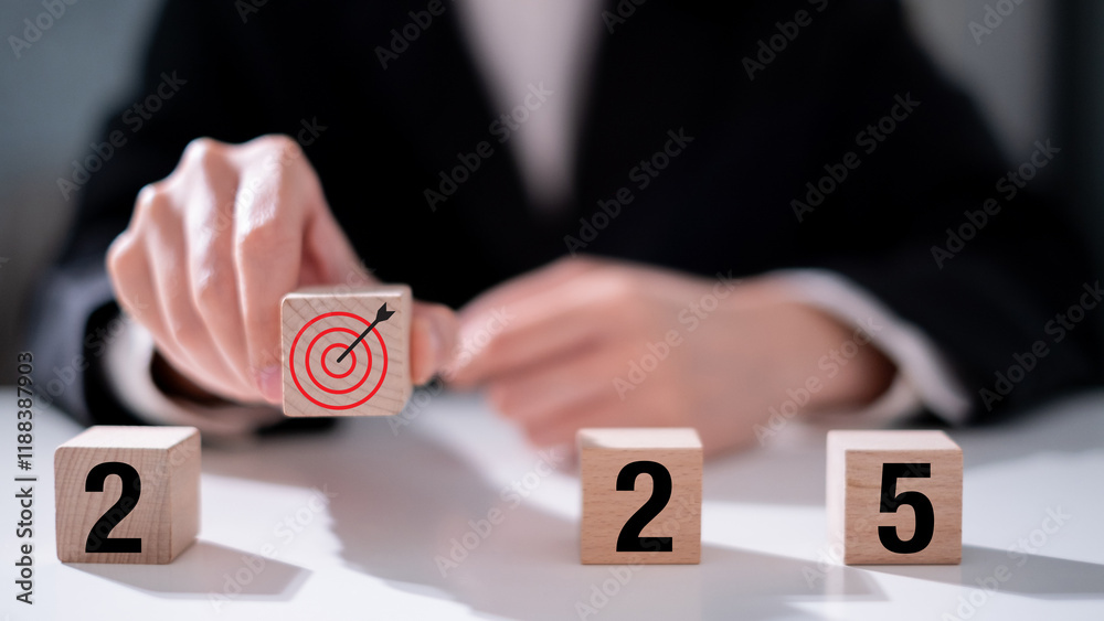 2025 on wooden block New Year beginning future goal concept with change 2025 on wooden block New Year beginning future goal concept with change