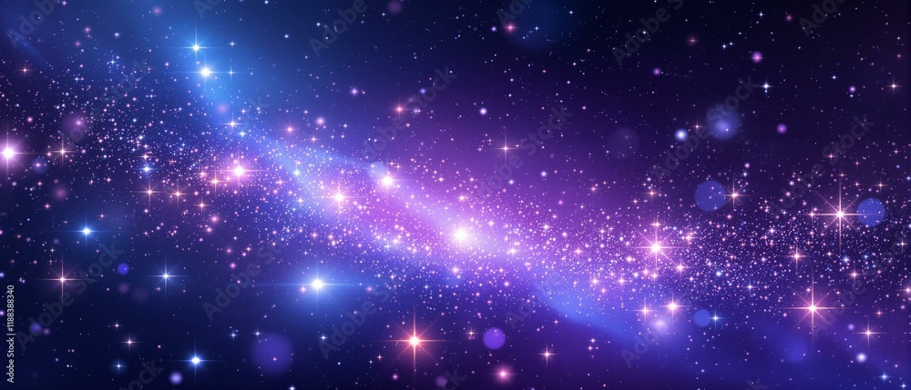 Obraz premium Sparkling lights glittering in ethereal blues purples. Sparkling magical galaxy background.