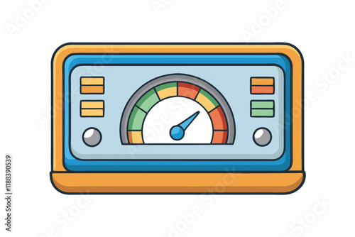 Digital dashboard interface vector icon featuring colorful gauges and meters for data visualization on white background