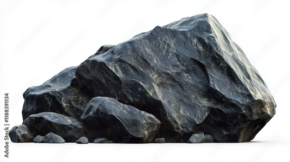 A conceptual photograph of dark gray rocks with large boulders isolated on a white background, in PNG format. A conceptual photograph of dark gray rocks with large boulders isolated on a white background, in PNG format.
