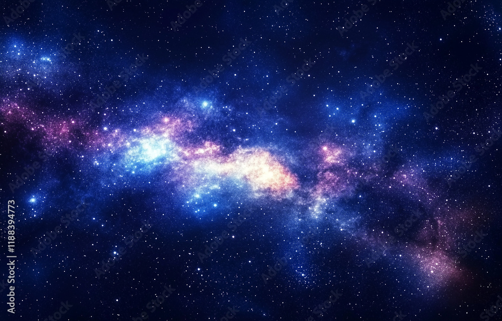 Fototapeta premium A starry night sky with the Milky Way galaxy faintly visible, creating an enchanting and dreamy atmosphere. The stars twinkle in shades of blue against the deep blackness, adding depth to the scene