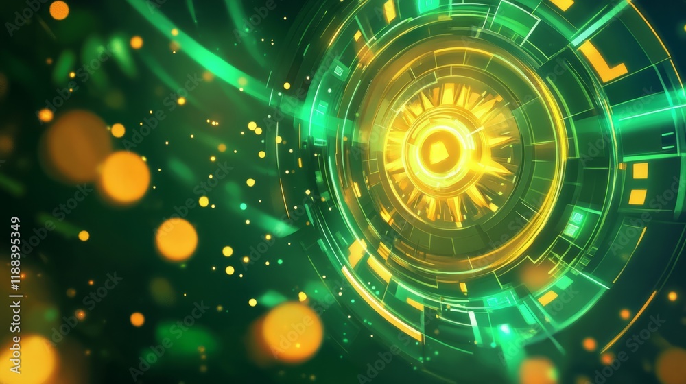 Obraz premium Dynamic background by green with yellow flashes.