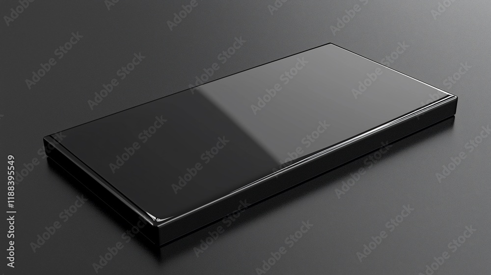 Glossy black rectangular box on dark surface. Glossy black rectangular box on dark surface.
