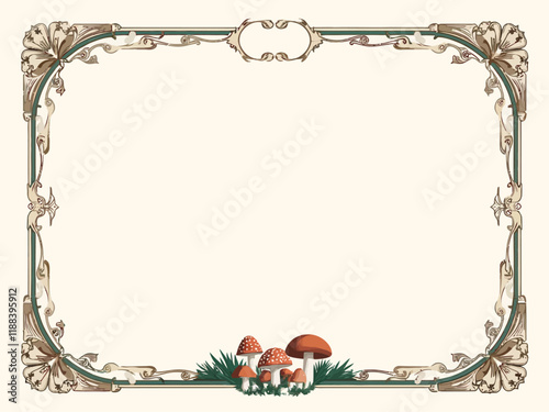  illustration a piece of digital stationary, framed on the outside but blank center, featuring A whimsical, retro-inspired design featuring soft, muted pastel tones and hand-drawn illustrations