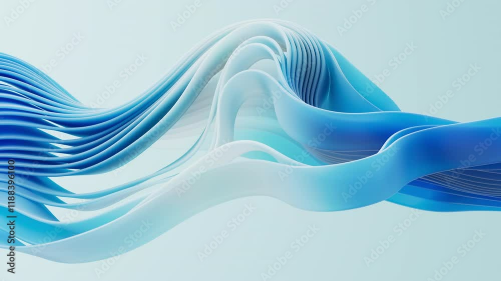 Flowing gradient blue curve ribbons background, 3d rendering.
