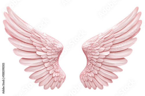 Translucent pink angel wings with intricate feather details, symbolizing beauty and grace