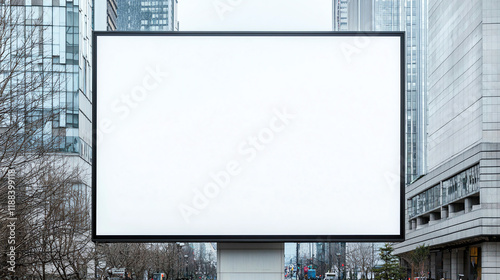 Large outdoor digital billboard with blank screen in urban setting