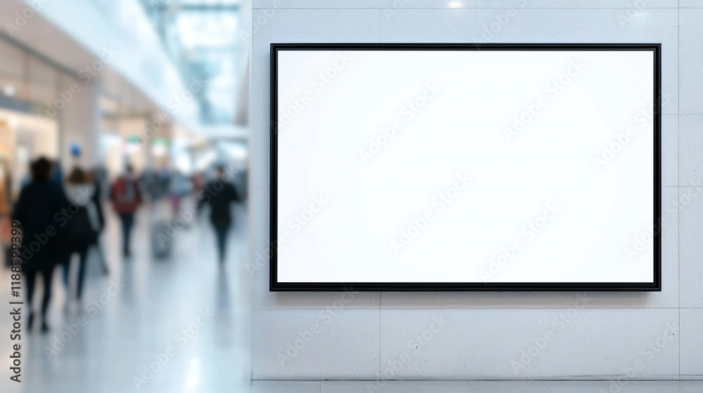 Obraz premium Large blank screen on wall in busy shopping area, ideal for advertising