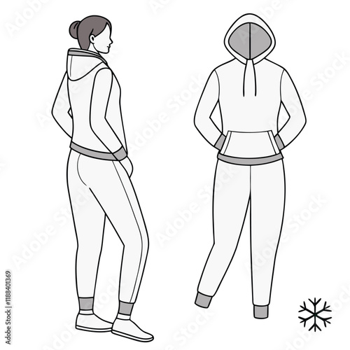 Modern vector illustration of thermal hoodies and joggers, highlighting warm and stylish clothing options for cold weather or lounging