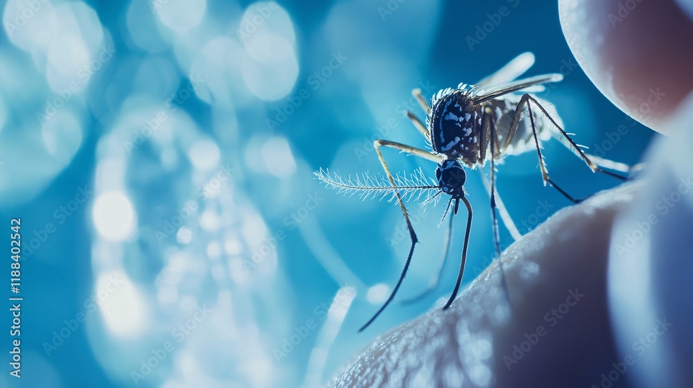 Close-up of a Mosquito Feeding on Human Skin in Soft Lighting Close-up of a Mosquito Feeding on Human Skin in Soft Lighting