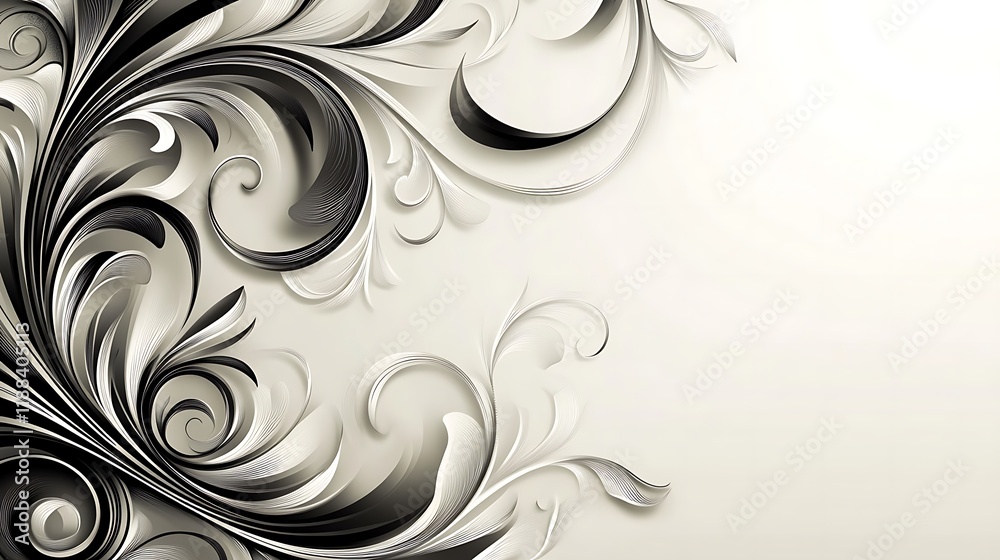 Fototapeta premium Elegant grayscale paper swirls floral design artwork