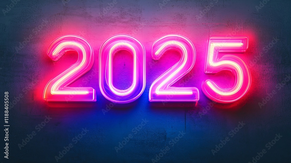 Bright Neon Lights Displaying the Year 2025 on a Dark Background Bright Neon Lights Displaying the Year 2025 on a Dark Background