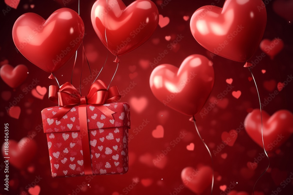 Valentine's Day, surrounded by hearts and balloons Valentine's Day, surrounded by hearts and balloons