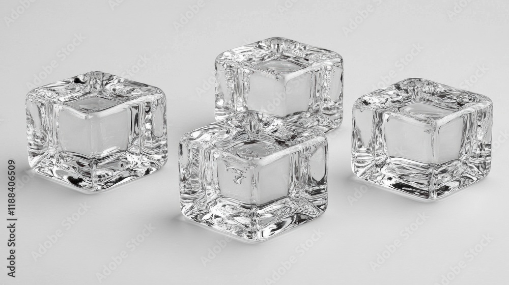 Clear Glass Ice Cubes on White Surface for Beverage Cooling Clear Glass Ice Cubes on White Surface for Beverage Cooling