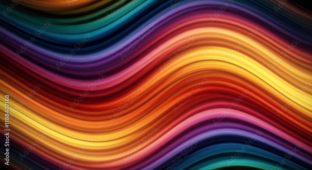 Rainbow Wave Abstract:  A vibrant and mesmerizing abstract design of fluid, wavy lines blending into a mesmerizing spectrum of colors, evoking feelings of energy and movement.  