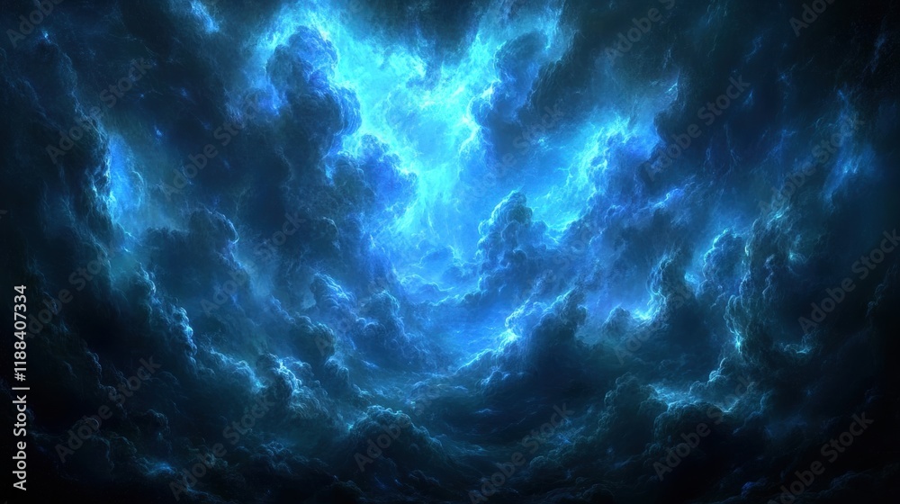 Mysterious Blue Clouds Illuminated by Ethereal Light in Sky Mysterious Blue Clouds Illuminated by Ethereal Light in Sky